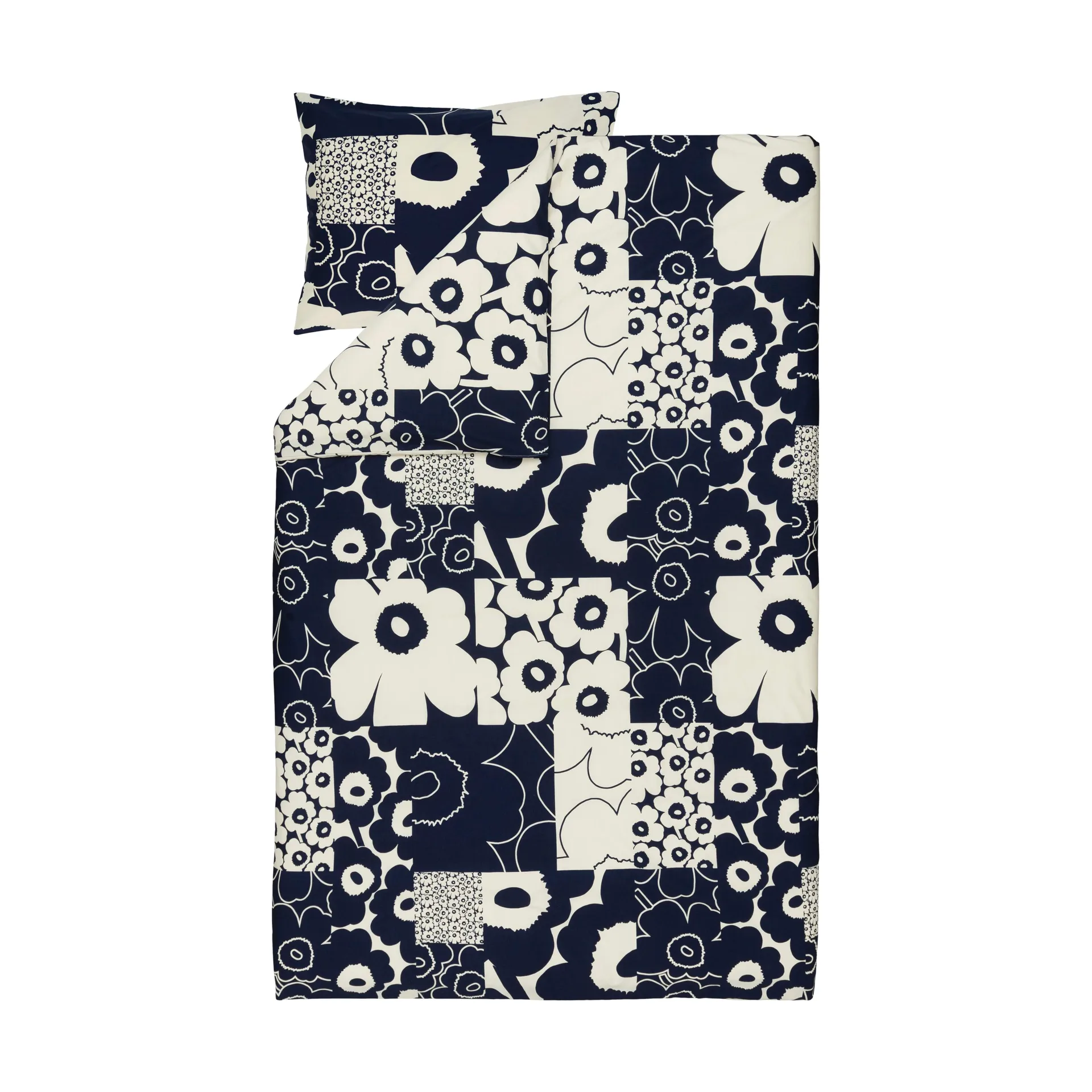 Unikko kollaasi påslakan 150x210 cm, Off-white-dark blue Marimekko