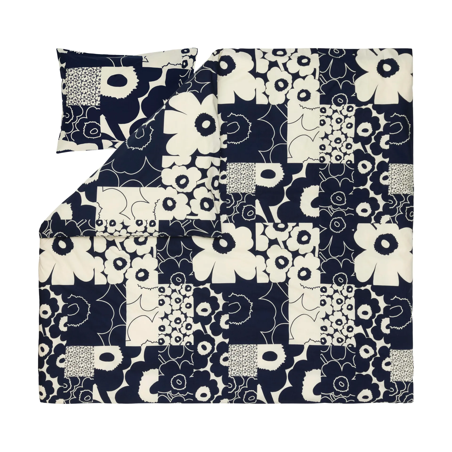 Unikko kollaasi påslakan 240x220 cm, Off-white-dark blue Marimekko