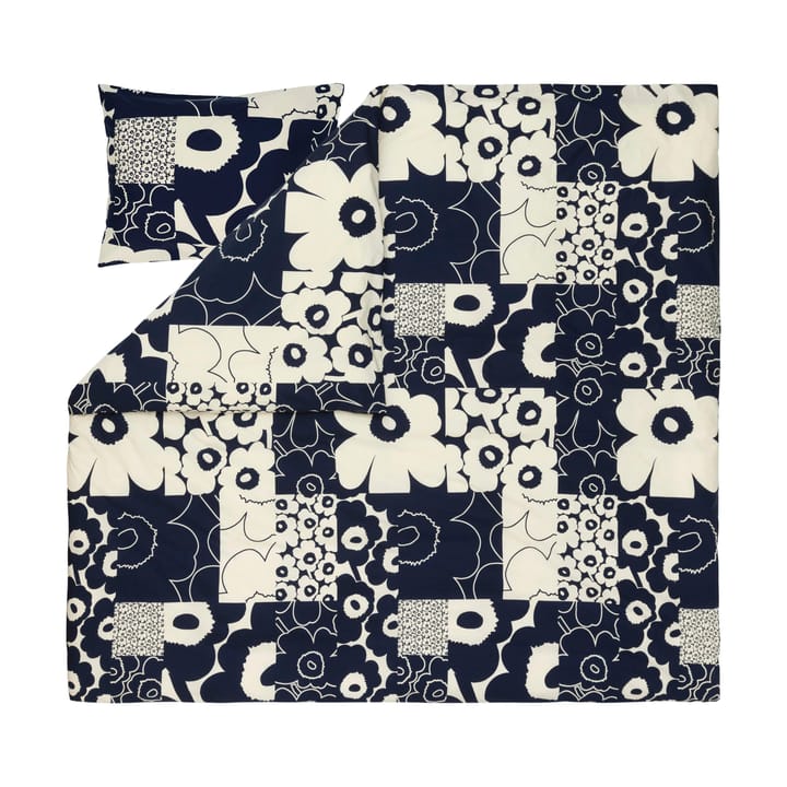 Unikko kollaasi påslakan 240x220 cm, Off-white-dark blue Marimekko