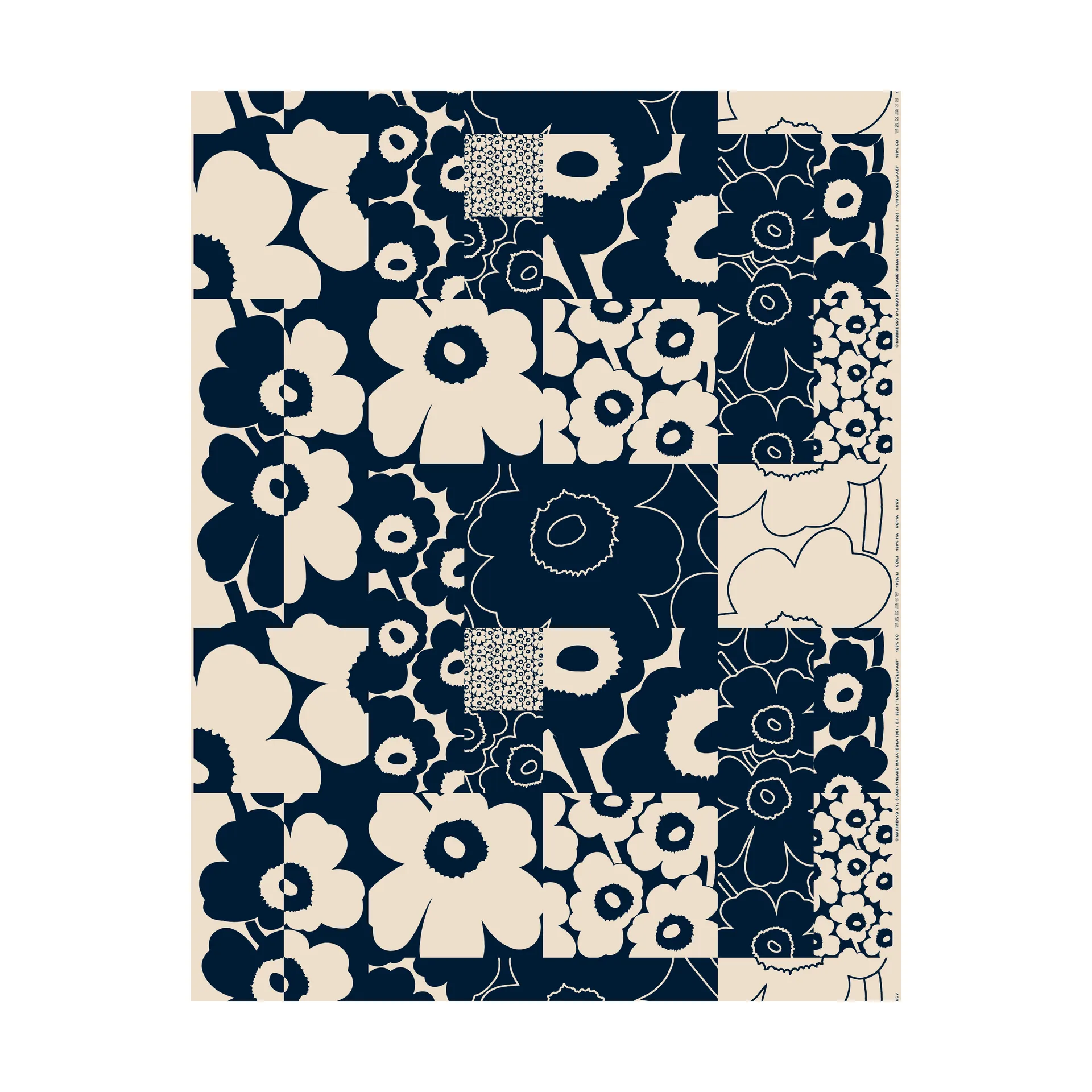 Unikko kollaasi tyg bomull-linne, Linen-dark navy Marimekko