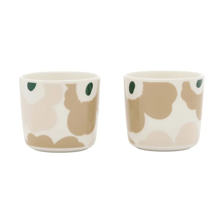 Unikko kopp utan handtag 2 delar - White-light sand-beige-dark green, 20 cl - Marimekko