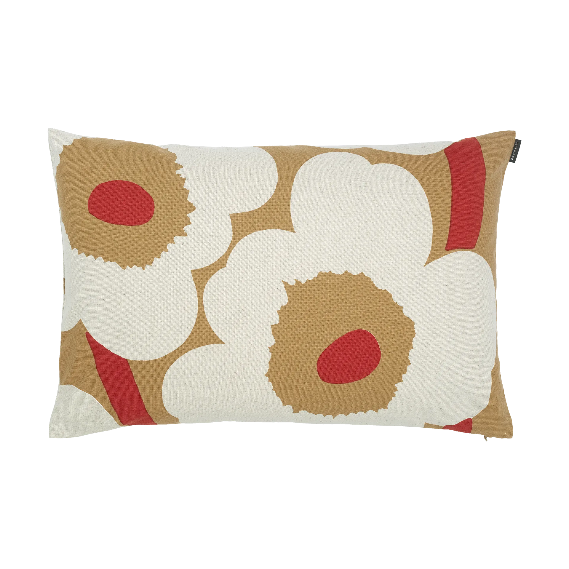 Unikko kuddfodral bomull-linne 40x60 cm, Brown-linen-red Marimekko