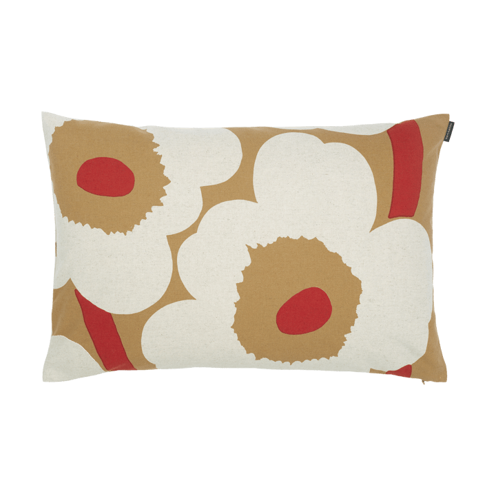 Unikko kuddfodral bomull-linne 40x60 cm, Brown-linen-red Marimekko