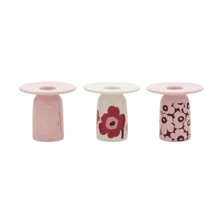 Unikko ljusstake - Pink-white-burgundy-gold, 3-delar - Marimekko