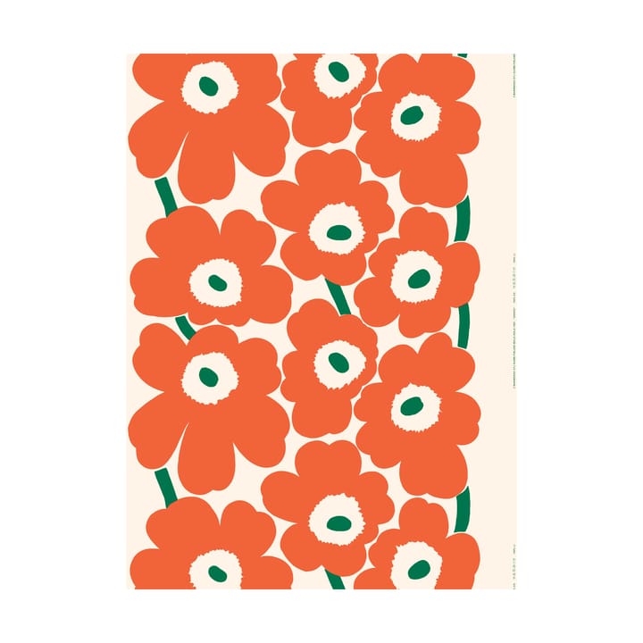 Unikko Outdoor tyg, Off white-orange-green Marimekko