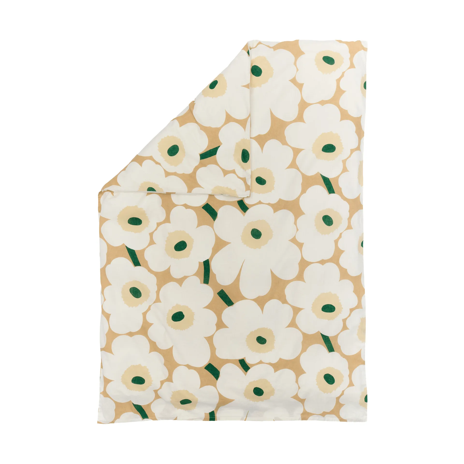 Unikko påslakan 150x210 cm, Sand-off white-hay-emerald Marimekko