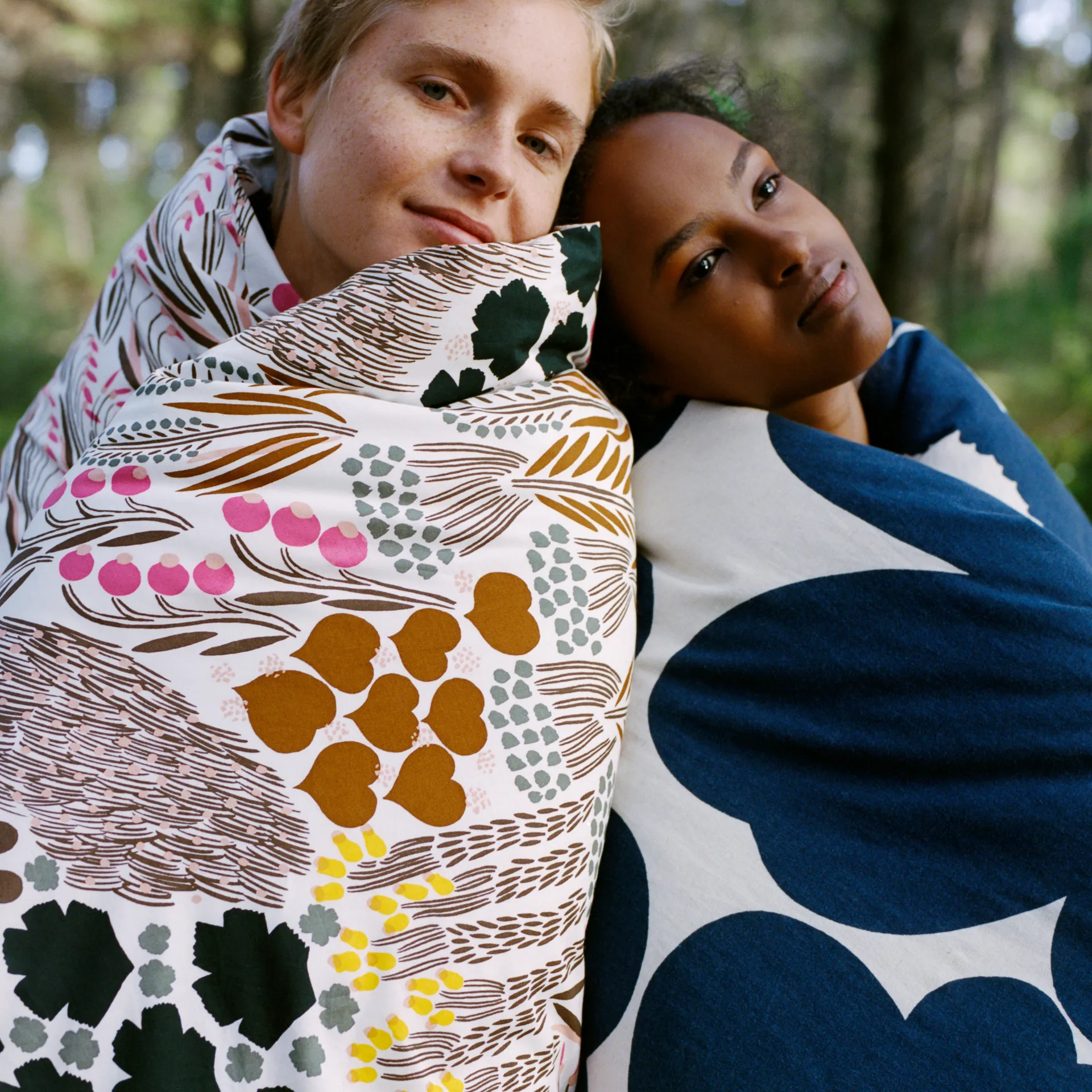 Unikko påslakan bomull-linne 150x210 cm, Naturvit-mörkblå Marimekko