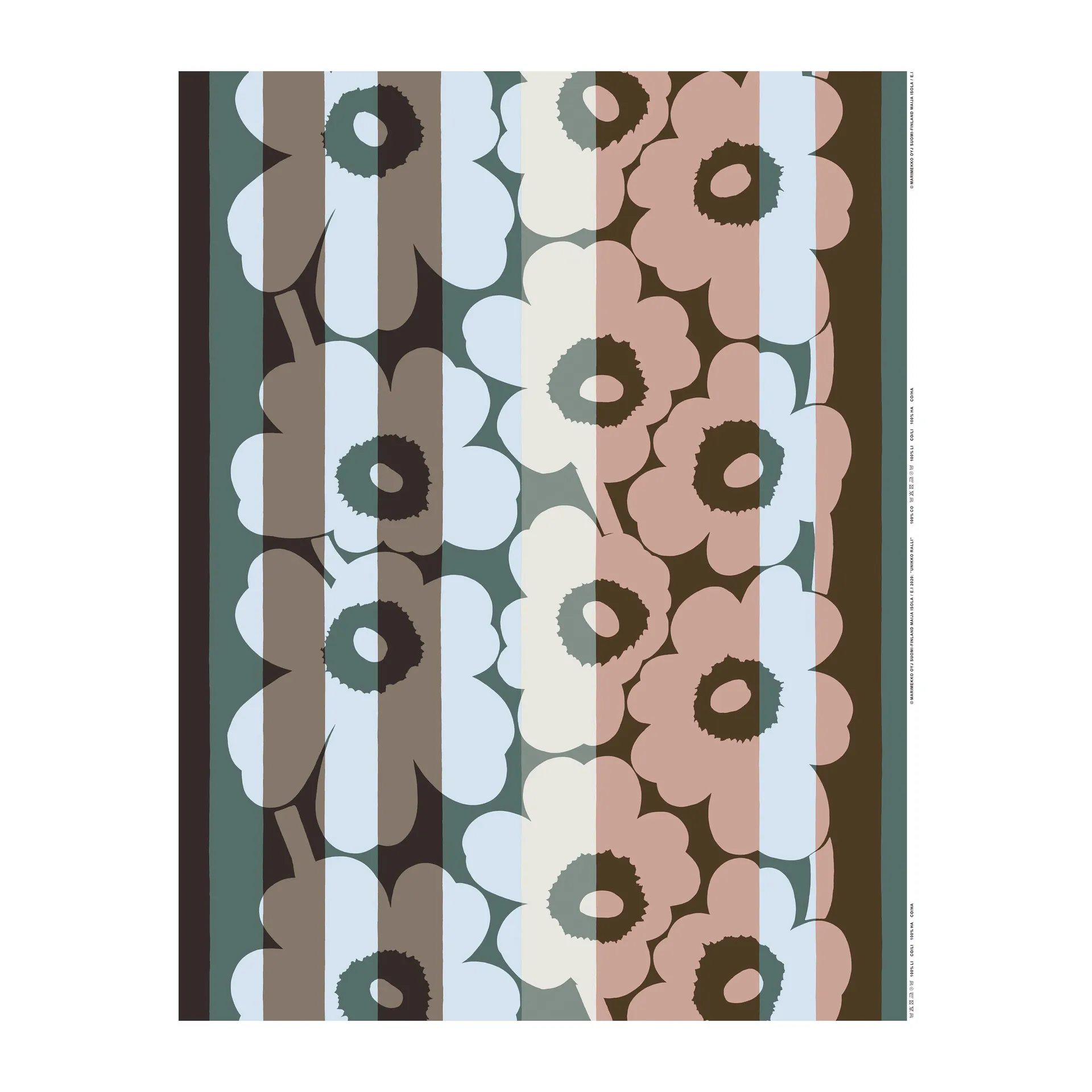 Unikko Ralli tyg, Brown-petrol-light red Marimekko