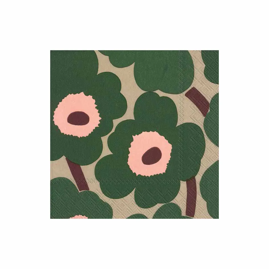 Unikko servett 33x33 cm 20-pack, Grön-rosa Marimekko