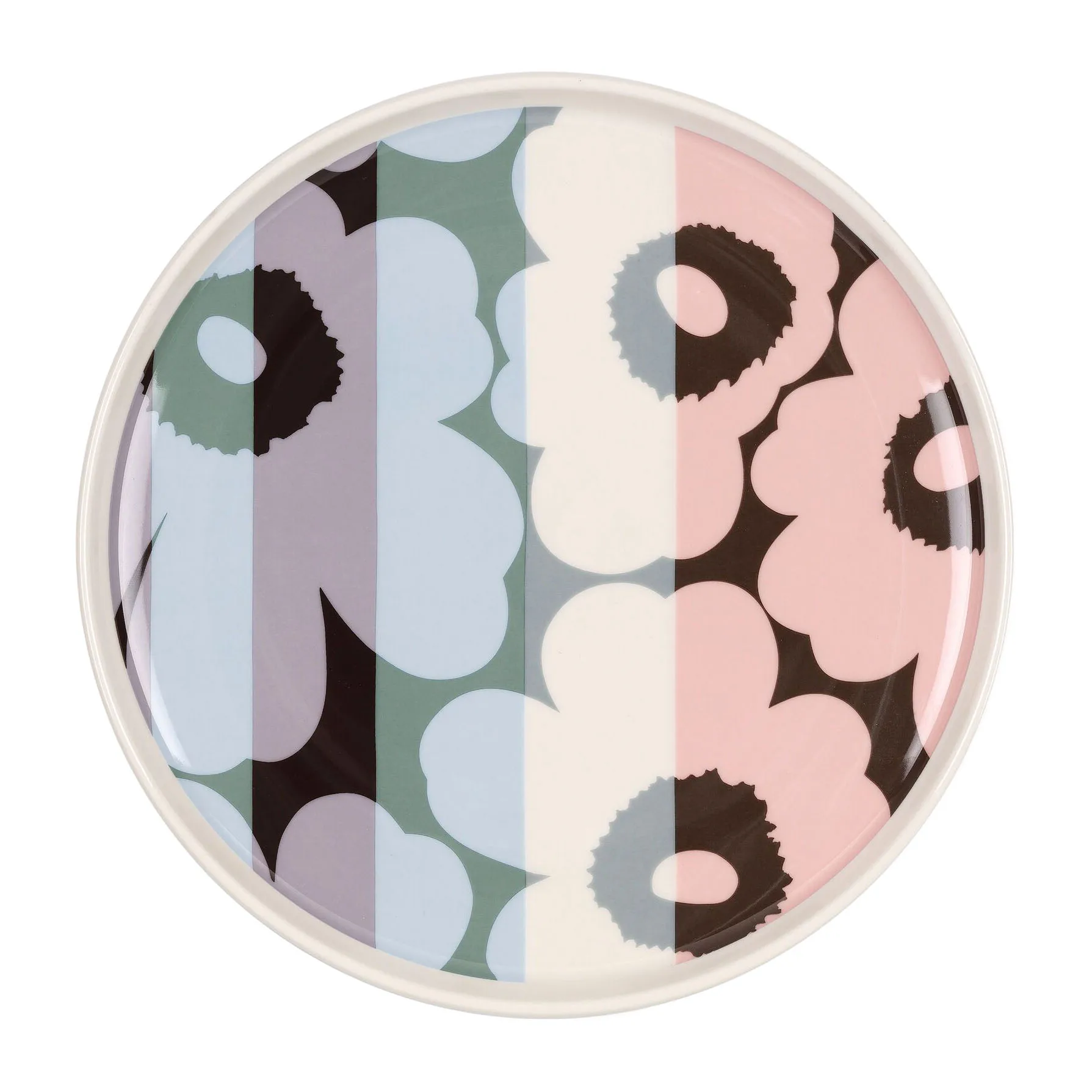 Unikko striped tallrik Ø20 cm, White-light sky-dusty pink Marimekko