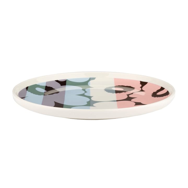 Unikko striped tallrik Ø20 cm, White-light sky-dusty pink Marimekko