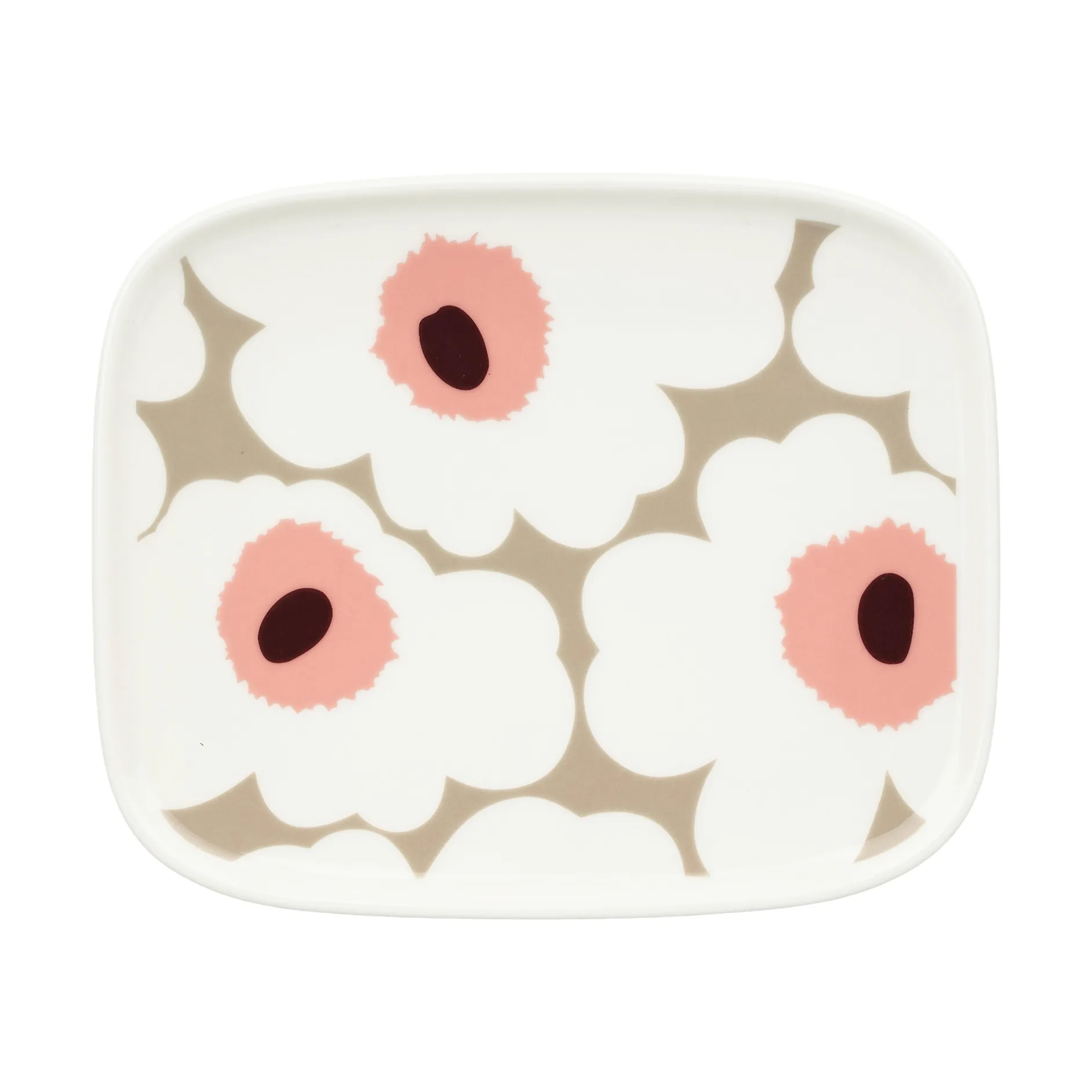 Unikko tallrik 12x15 cm, White-clay-powder-dark wine Marimekko