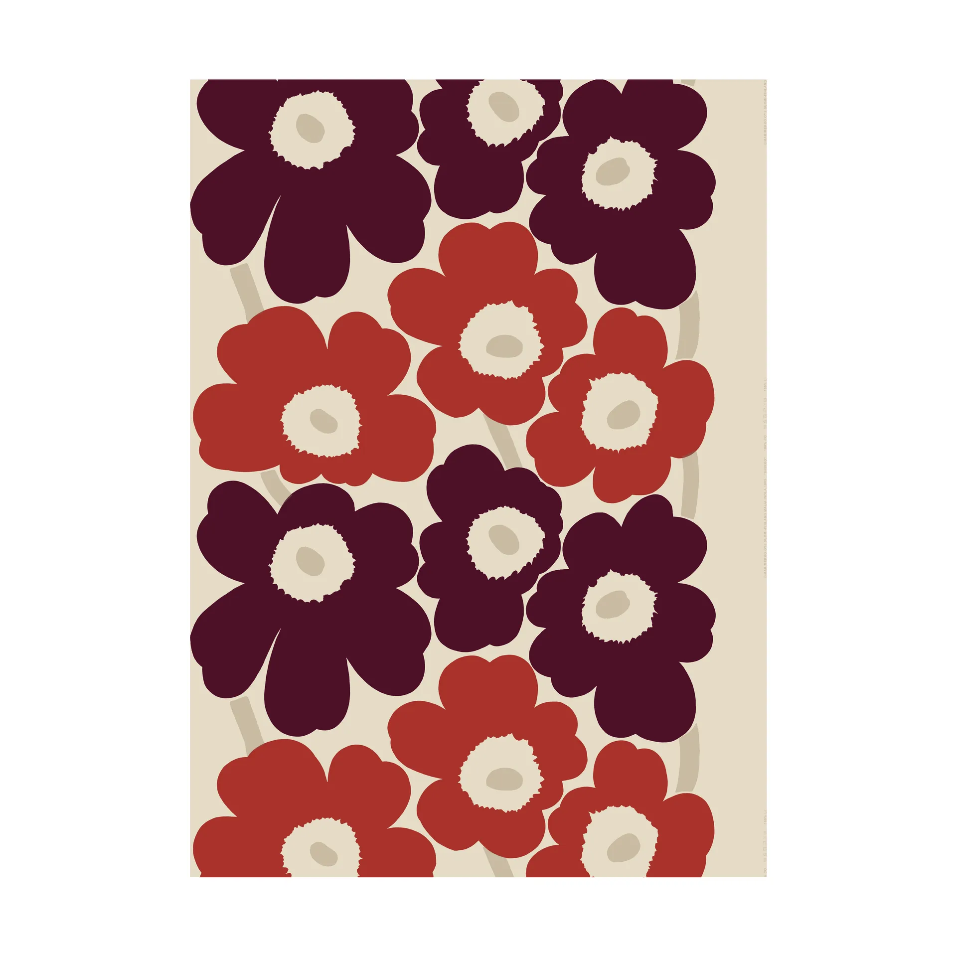 Unikko tyg bomull-linne, Linen-red Marimekko