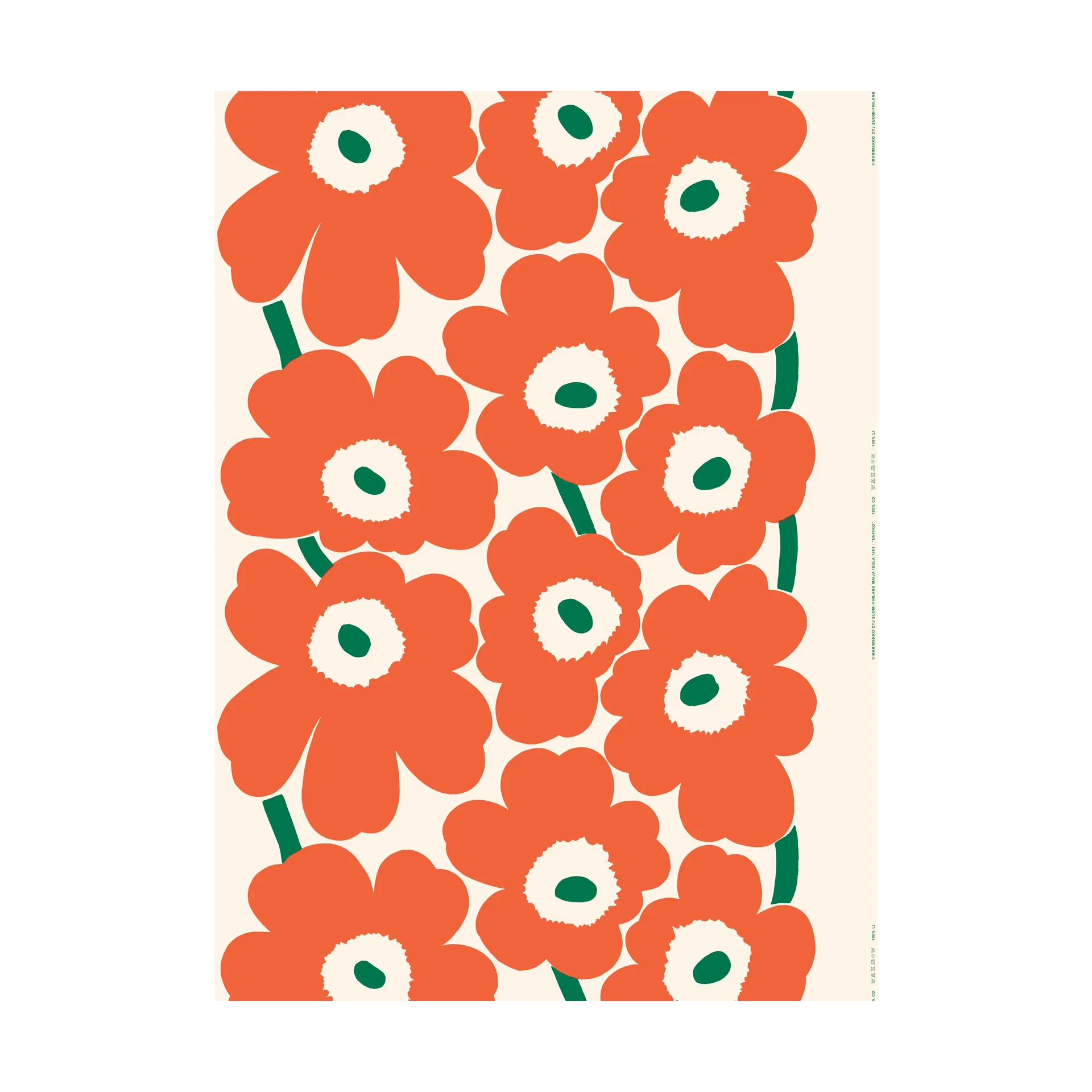 Unikko tyg heavyweight bomullssatin, Cotton-orange-green Marimekko