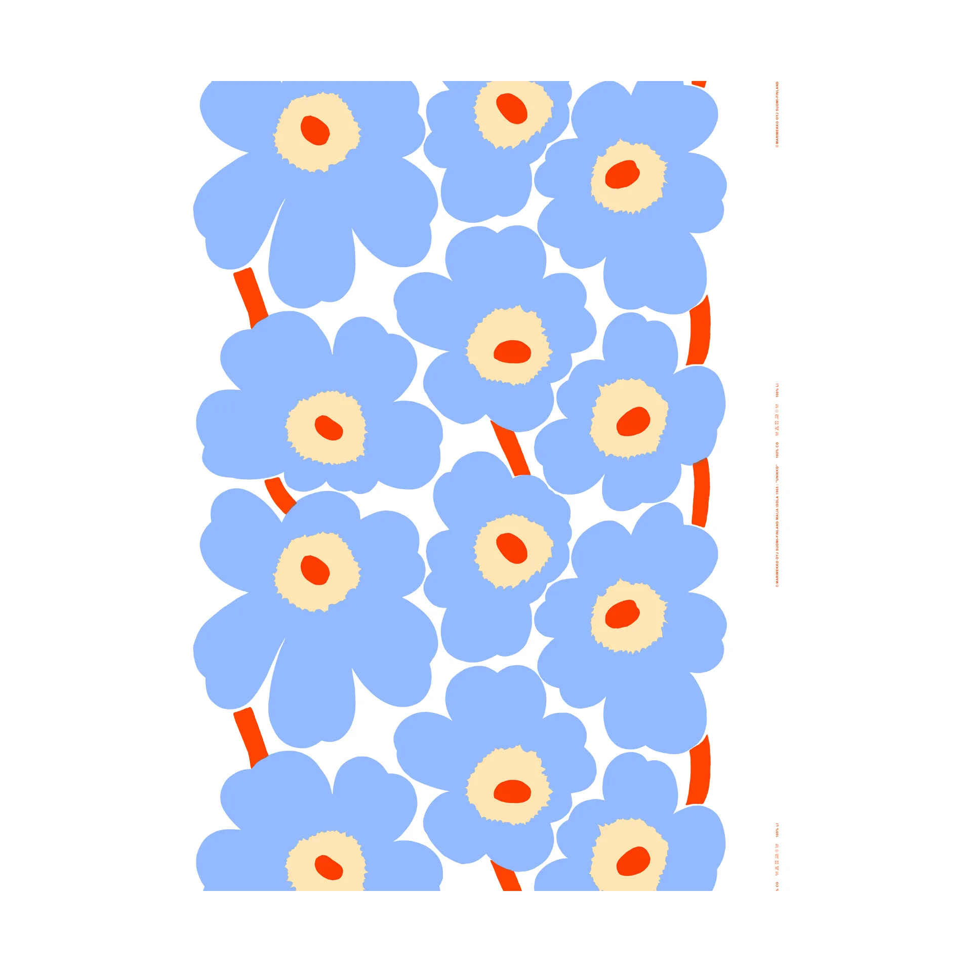 Unikko tyg, Natural white-light blue-orange Marimekko