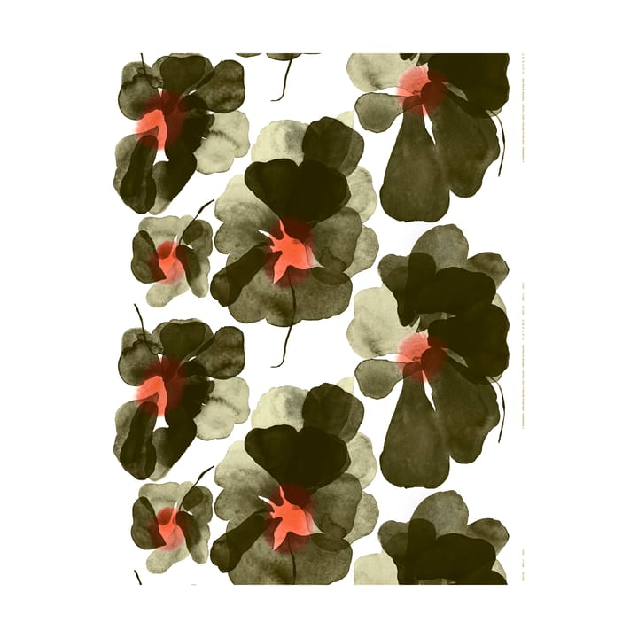 Valssi bomullstyg - White-forest green-tomato - Marimekko