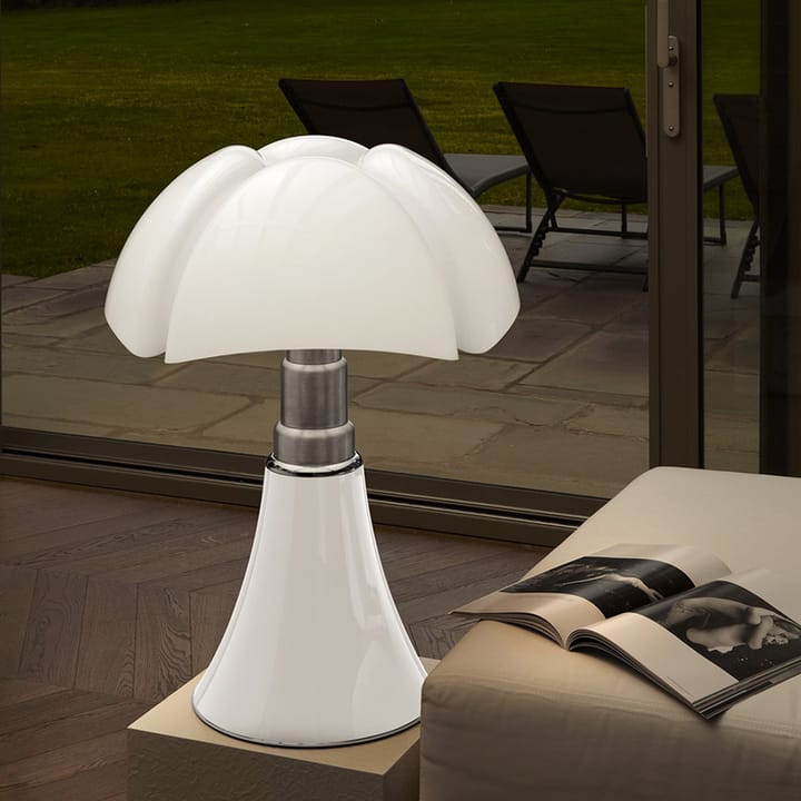 Pipistrello bordslampa, Mässing satin-vit skärm Martinelli Lucé