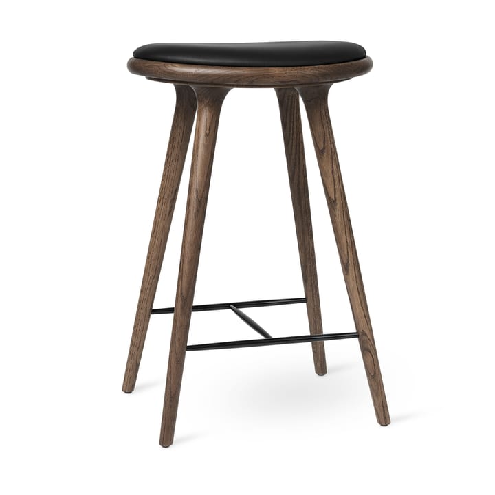 High stool barpall 69 cm - läder svart, brunbetsat ekstativ - Mater