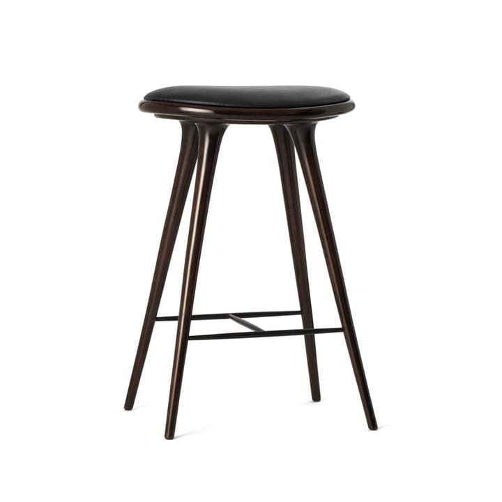 High stool barpall låg 69 cm - läder svart, brunbetsat bokstativ - Mater