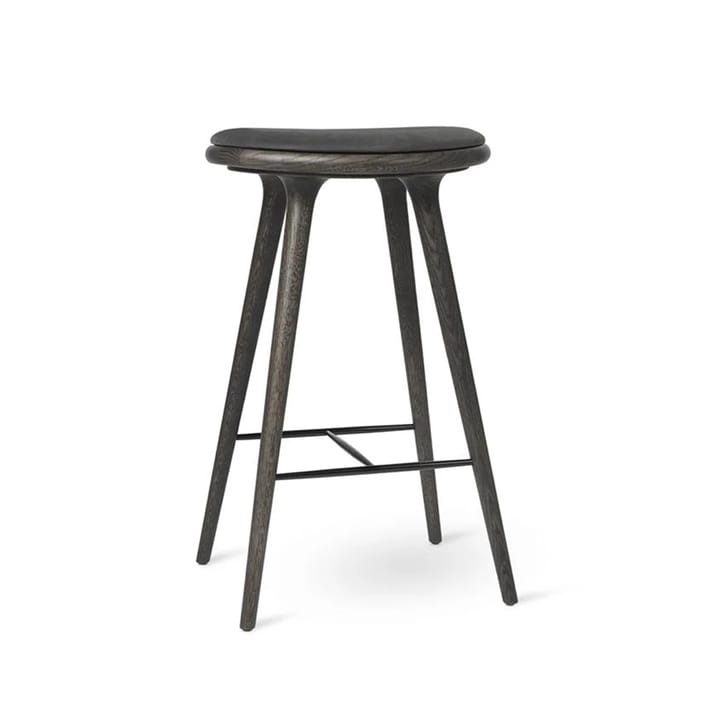 High stool barpall låg 69 cm - läder svart, sirka grey ek - Mater