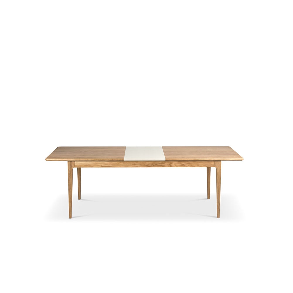 Mavis Höllviken matbord Ek vitpigmenterad mattlack-1 ilägg-beige mdf á 50 cm