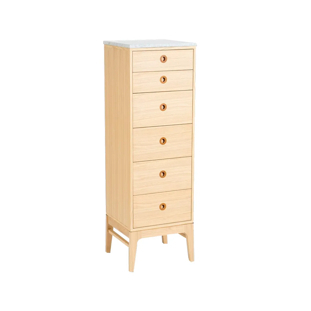 Höllviken Smal byrå, ek vitpigment, vit marmortopp, 6 lådor Mavis