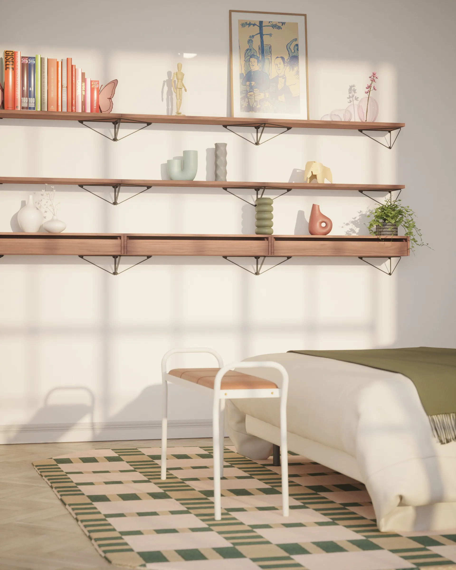 Pythagoras Shelf hyllplan, valnöt Maze