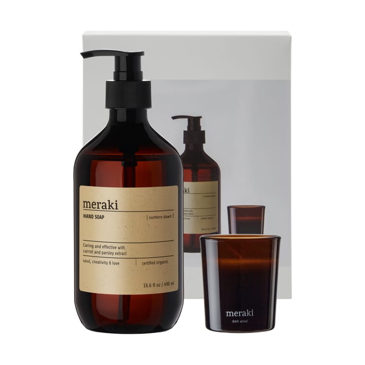 Meraki gåvoset handtvål och doftljus - Northern dawn + dark wood - Meraki