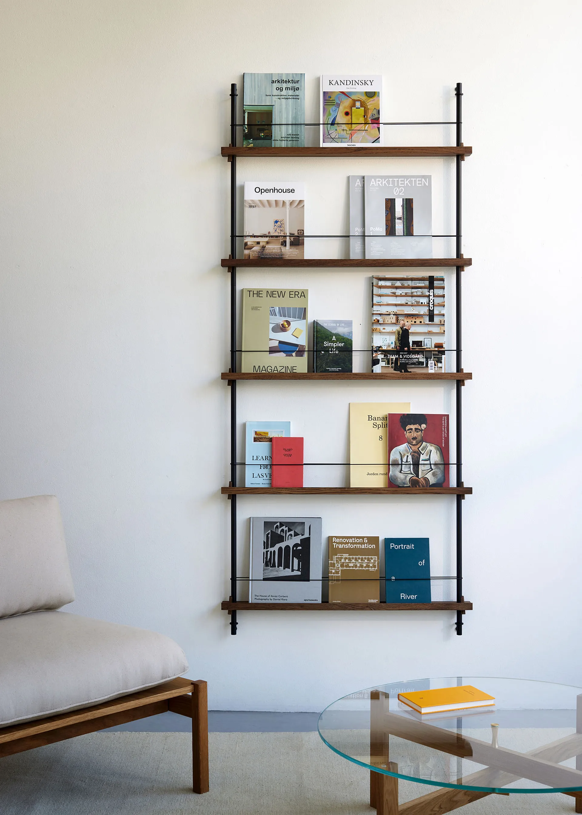 Magazine Shelving tidningsställ, Rökt ek-rostfritt stål, 85x115x7 cm, MS.115.1 MOEBE