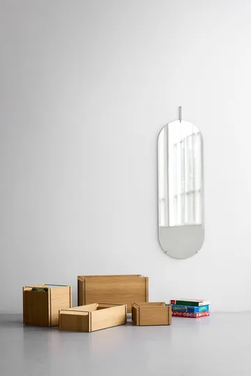 Moebe storage box - Rökt ek-rostfritt stål, med hjul, 33x60x31 cm - MOEBE