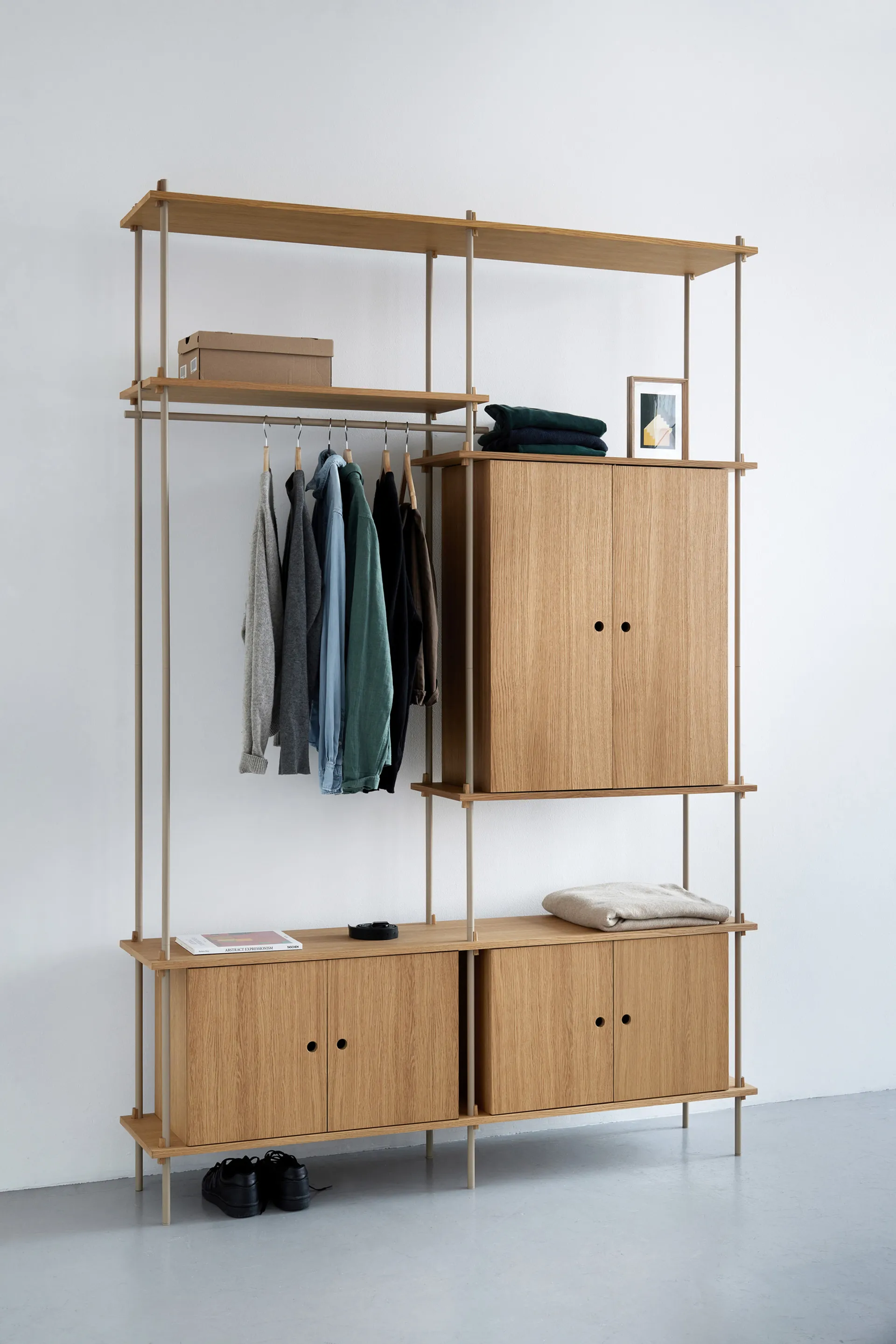 Shelving System hylla med skåp, Rökt ek-warm grey, 163x200x35 cm, S.200.2.C MOEBE