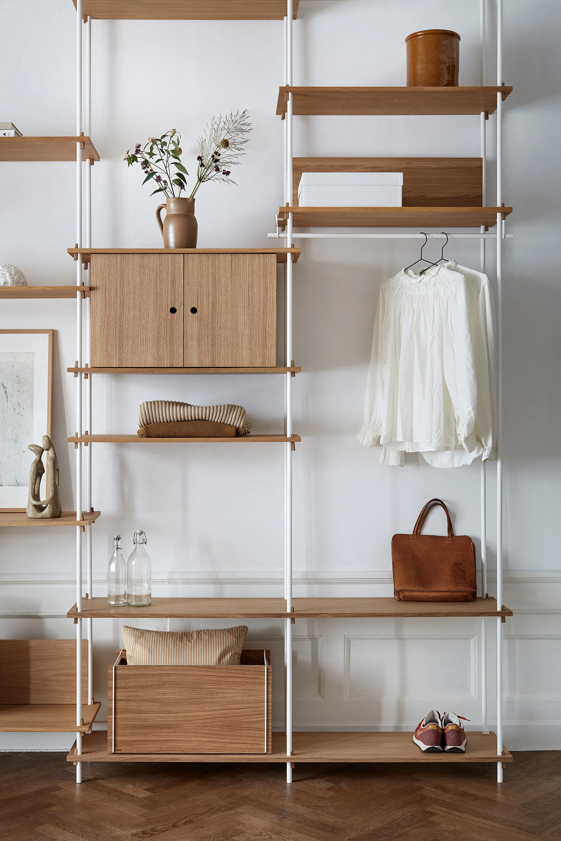 Shelving System hylla med skåp, Rökt ek-warm grey, 163x200x35 cm, S.200.2.C MOEBE