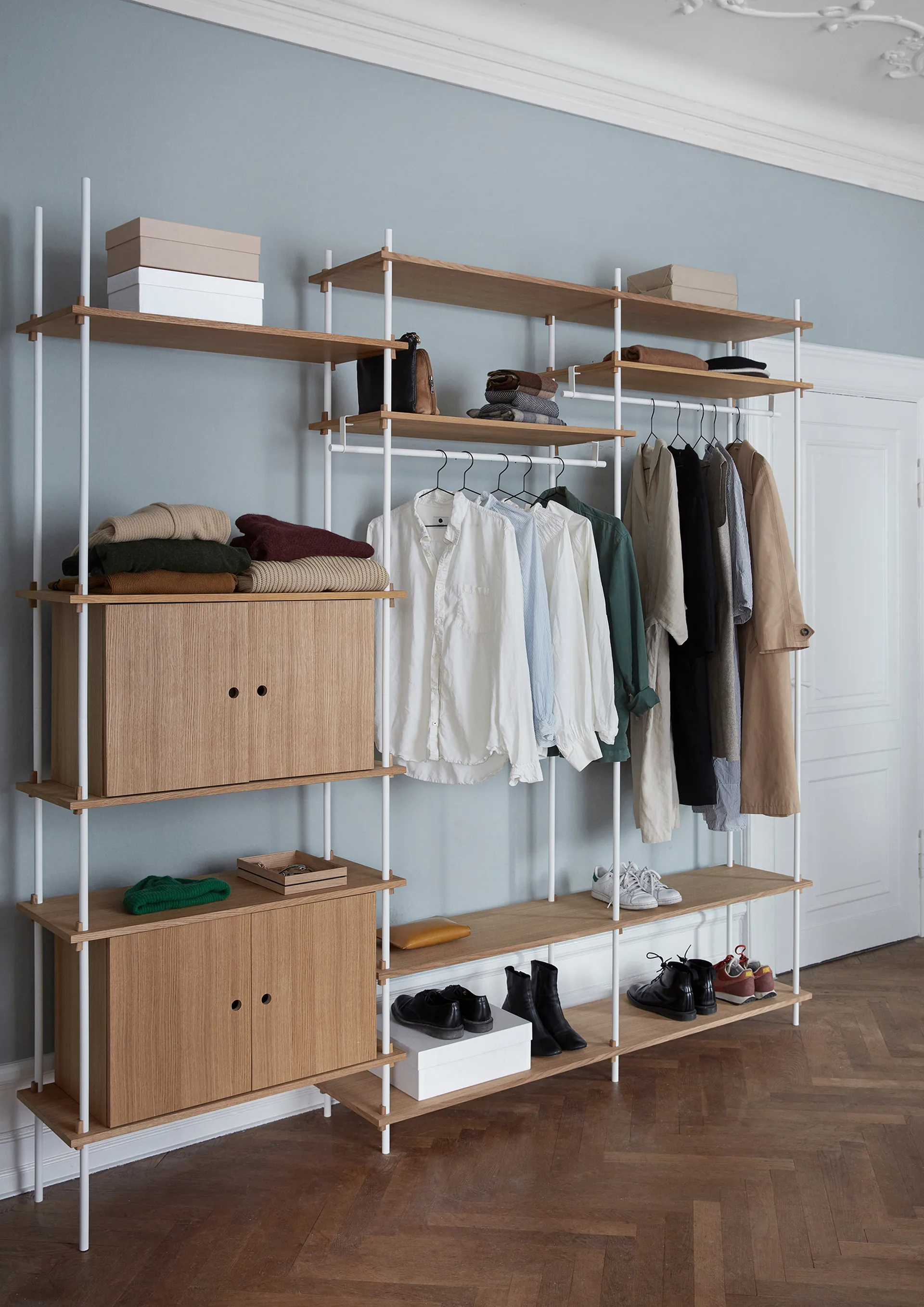 Shelving System hylla med skåp, Rökt ek-warm grey, 163x200x35 cm, S.200.2.C MOEBE