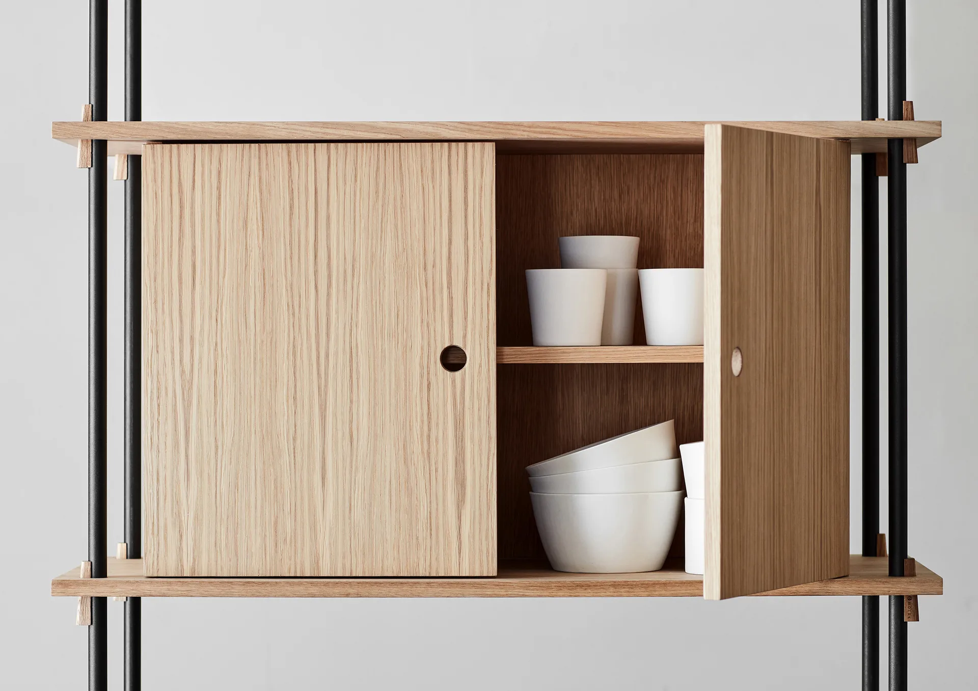 Shelving System hylla med skåp, Rökt ek-warm grey, 163x200x35 cm, S.200.2.C MOEBE