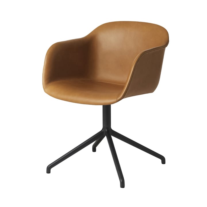 Fiber armchair swivel base kontorsstol, Cognac-svart stativ Muuto