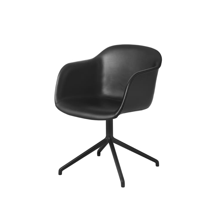 Fiber armchair swivel base with return kontorsstol - Svart läder - Muuto