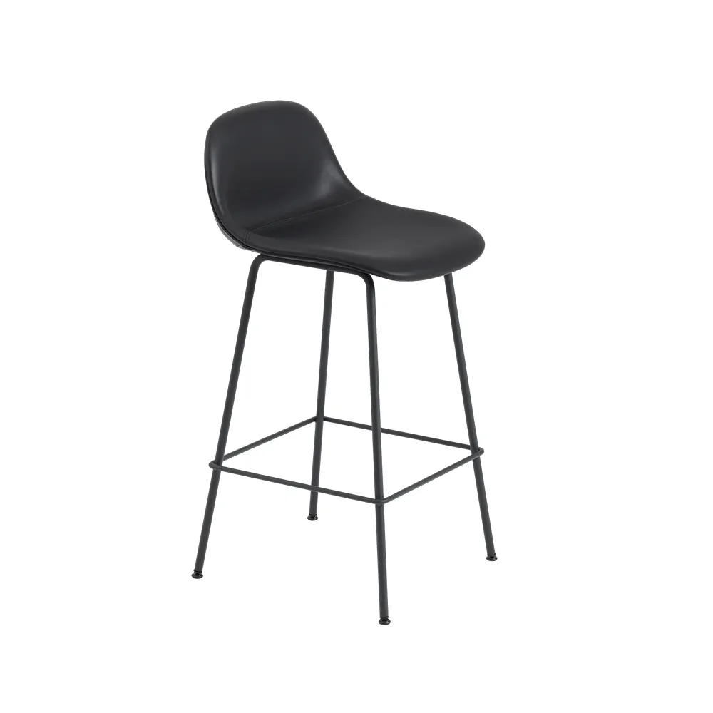 Fiber Barstol 75 cm metallben, Refine leather black-Black Muuto
