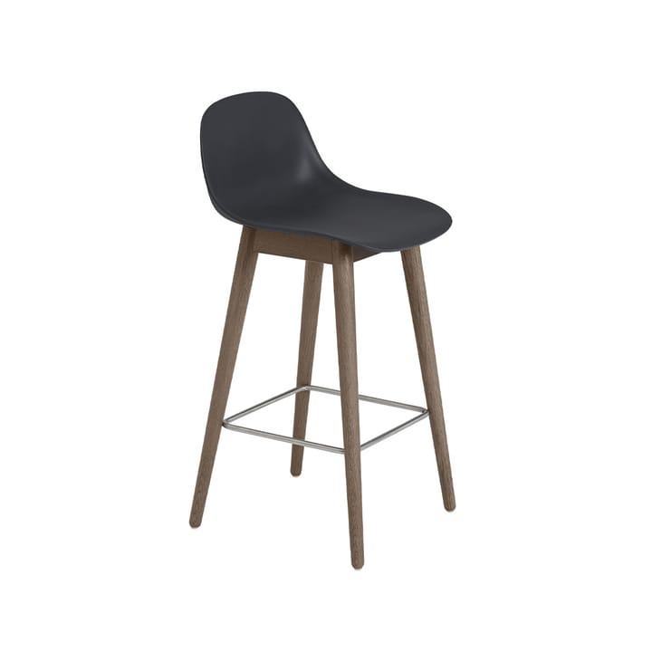 Fiber barstol med ryggstöd - black, mörkbrunbetsade ben, låg - Muuto
