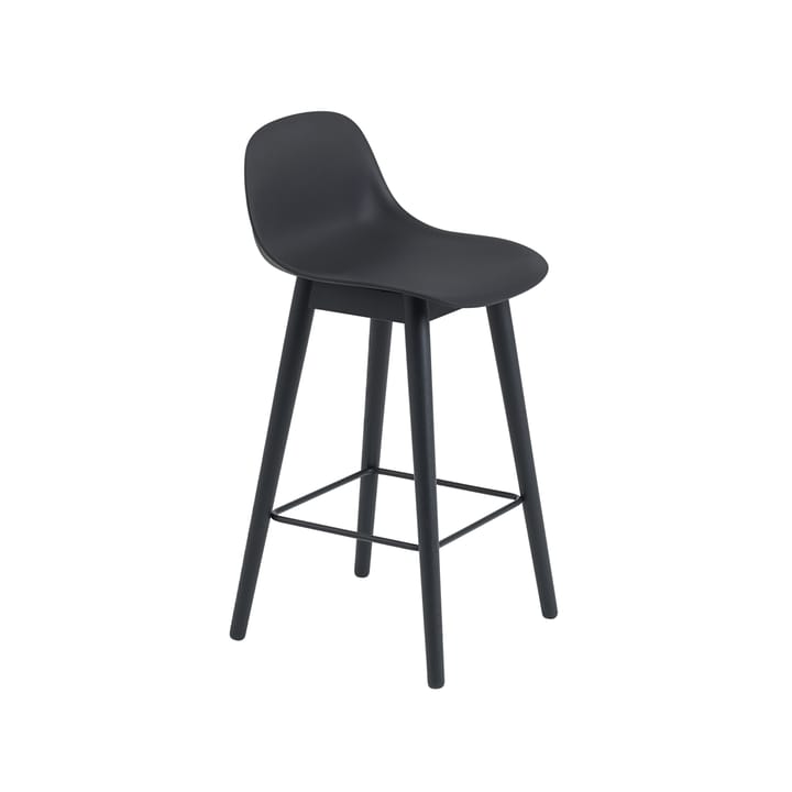 Fiber barstol med ryggstöd - black, svarta ben, låg - Muuto