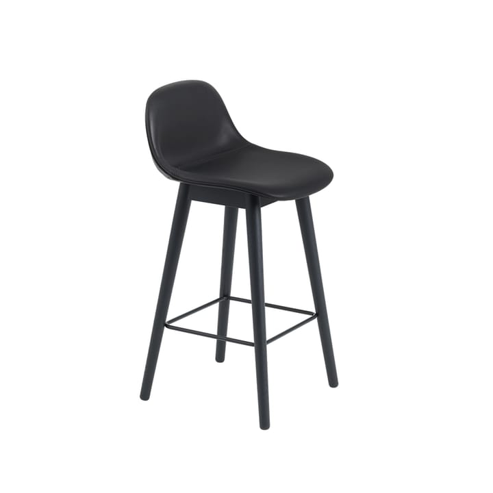 Fiber barstol med ryggstöd - läder black, svarta ben, hög - Muuto