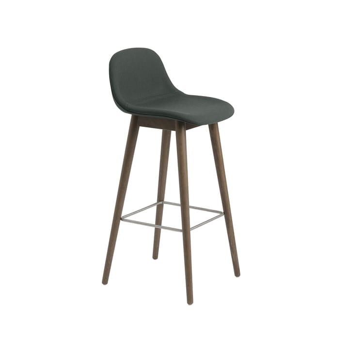 Fiber barstol med ryggstöd - tyg twill weave 990 dark green, brunbetsade ekben, låg - Muuto