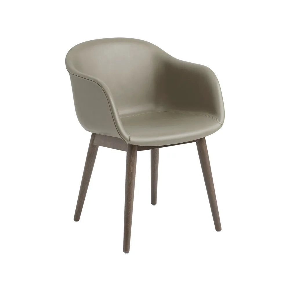 Fiber karmstol träben, läder stone, brunbetsade ekben Muuto