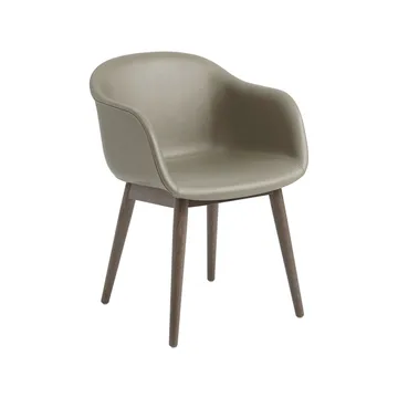 Fiber karmstol träben - läder stone, brunbetsade ekben - Muuto