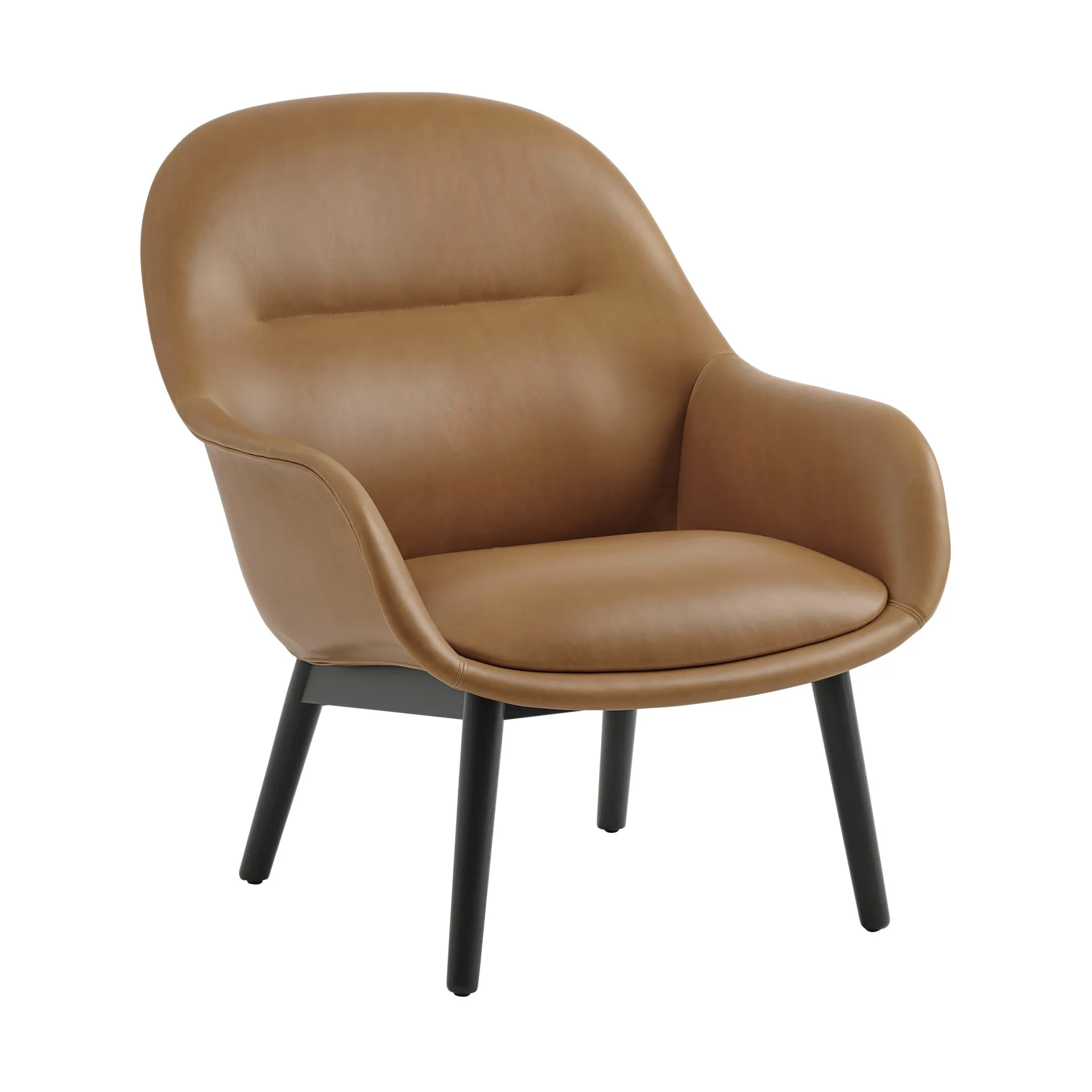 Fiber Lounge fåtölj med ekben, Refine leather cognac-black Muuto