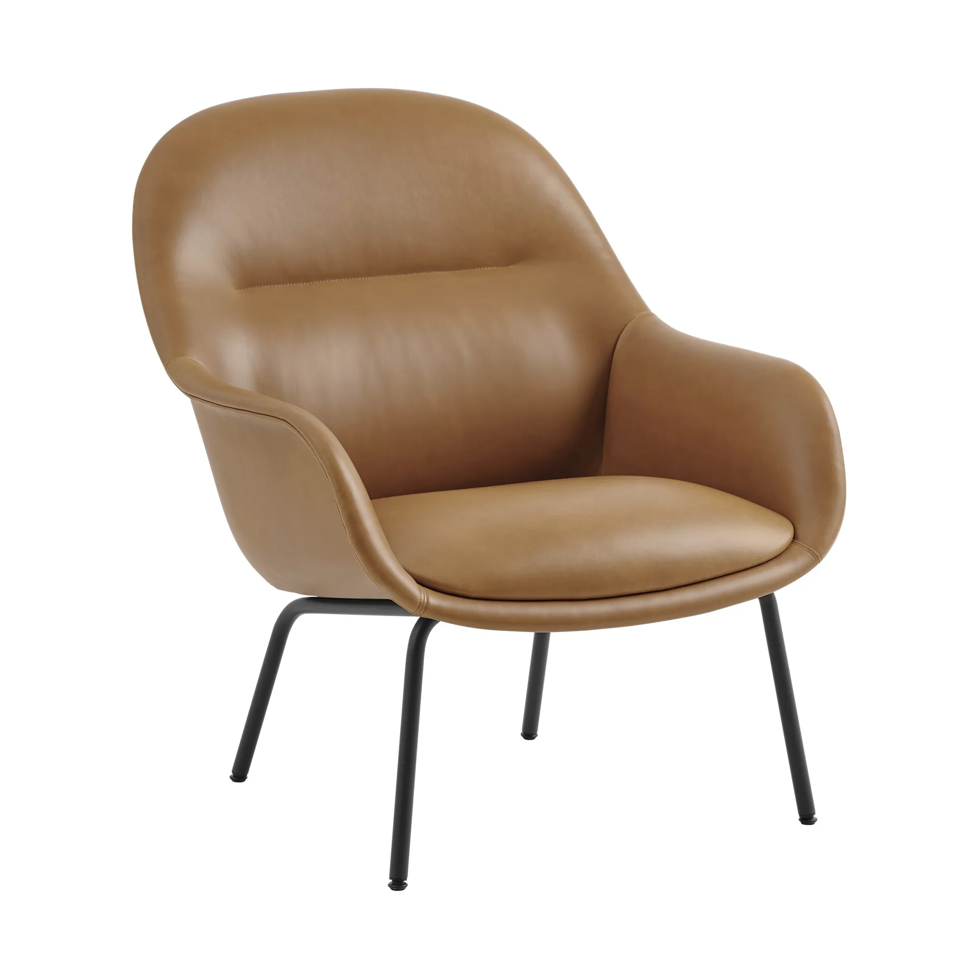 Fiber Lounge fåtölj med stålben, Refine leather cognac-black Muuto