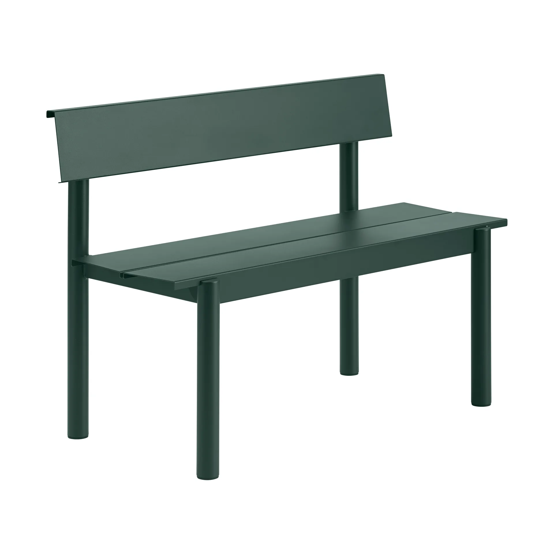 Linear Steel bänk med ryggstöd, Dark green, 110x34 cm Muuto