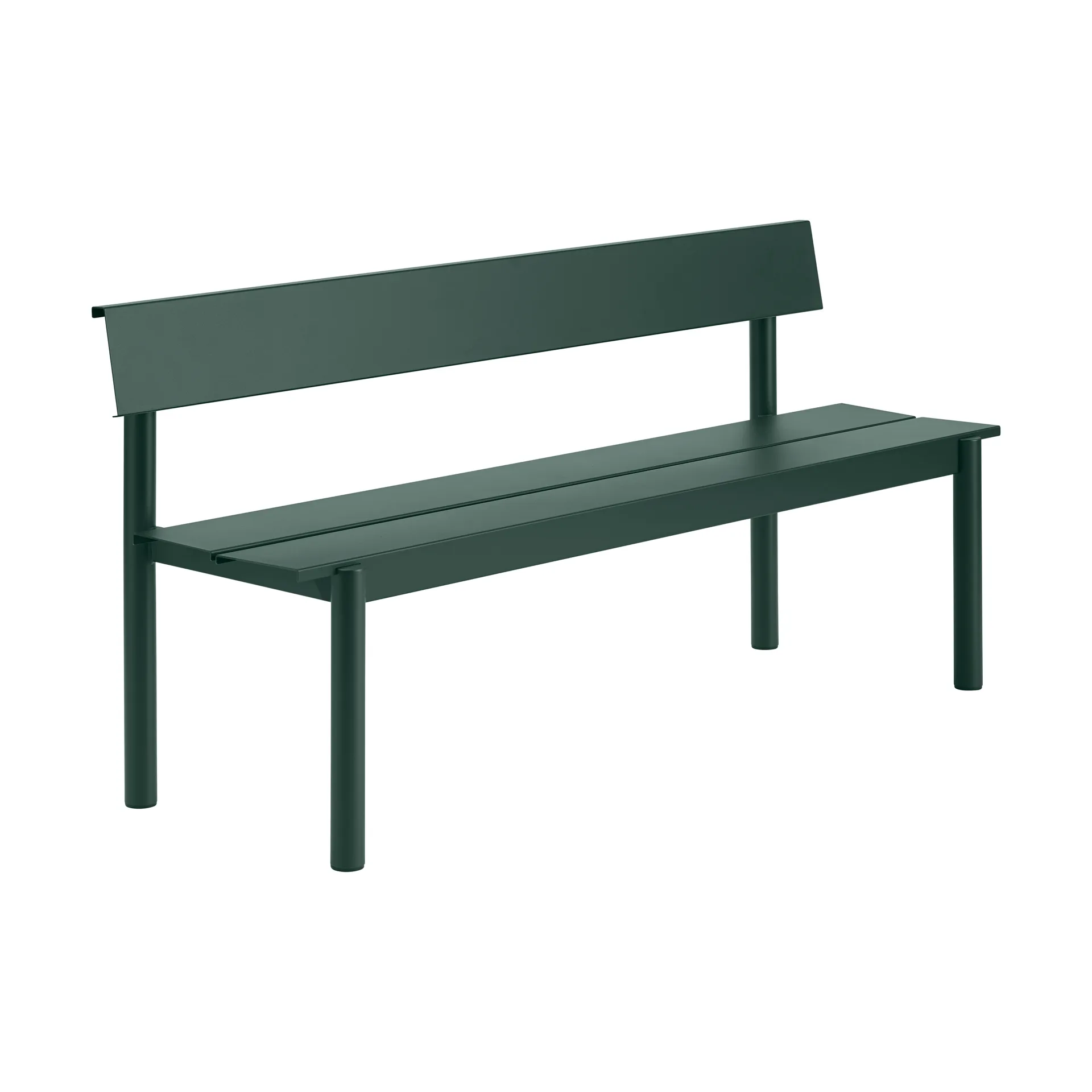 Linear Steel bänk med ryggstöd, Dark green, 170x34 cm Muuto