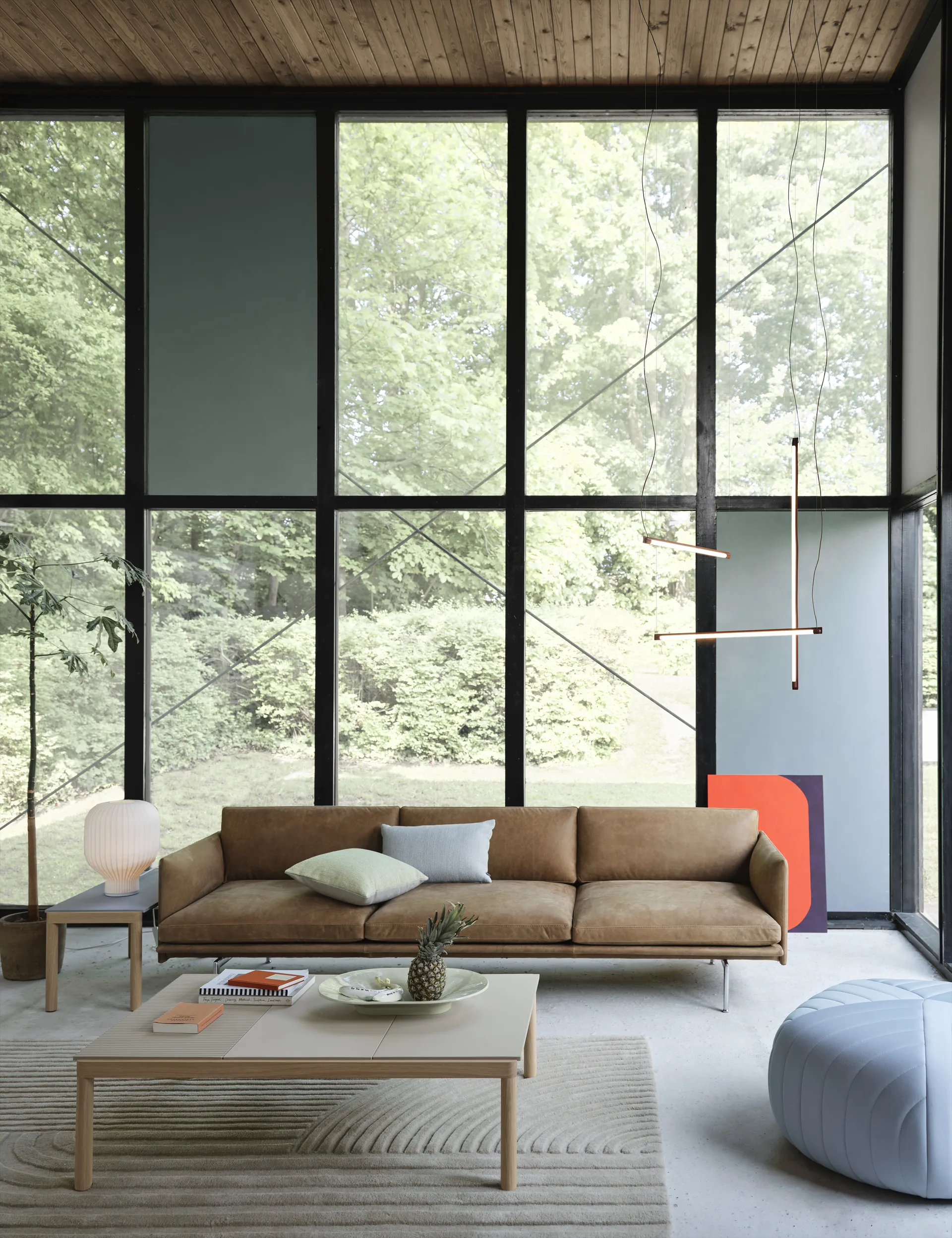 Outline soffa 3-sits läder, Grace leather Camel-svarta ben Muuto