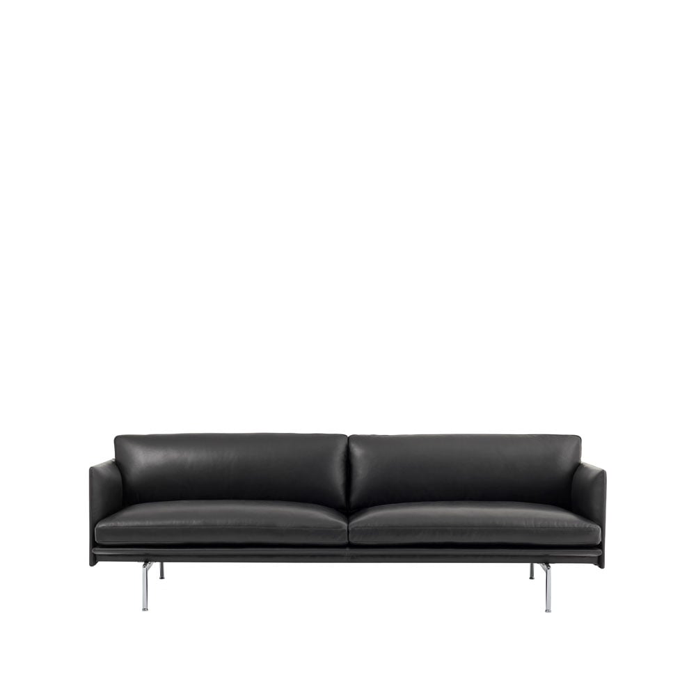Muuto Outline soffa 3-sits läder Refine svart-aluminium ben