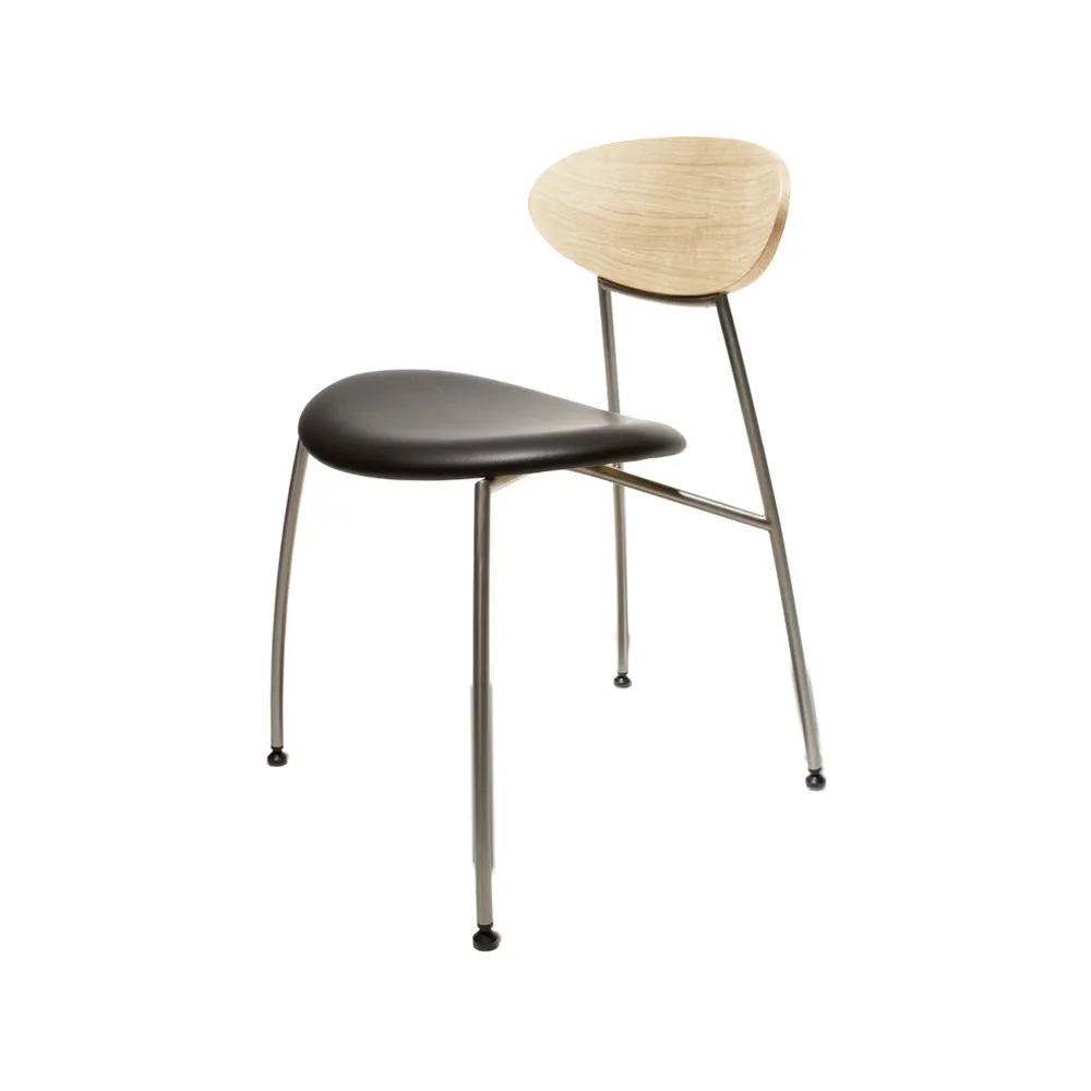 Stone GM 666 stol, svart, vitpig. ek, rostfr. stål/select läder Naver Collection